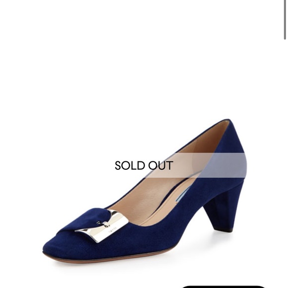 Prada Logo Suede Low-Heel Buckle Pump - Picture 9 of 9